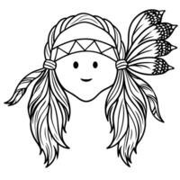 A coloring page with a girl wearing a headdress vector