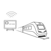 A train is moving along the tracks with a monitor on the side vector