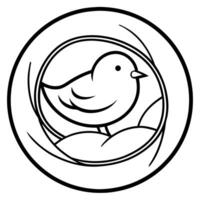 A black and white drawing of a bird in a circle vector