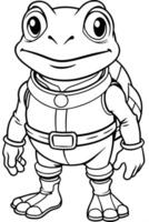 anime style, more details, well-drawn, cute a frog in a scuba suit, illustration line art vector