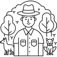 A man with a hat and dog in the woods vector