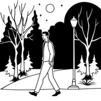 A man walking in the park at night vector