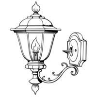A black and white drawing of a lantern and light vector