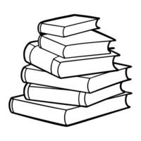 A stack of books is shown in black and white vector