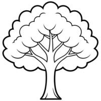 2 black and white oak tree icon, illustration line art vector