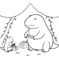 A coloring page with a dinosaur and a baby vector
