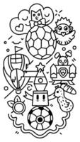 A coloring page with a variety of items vector