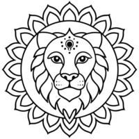 colouring page for audits lion face with mandala pattern on body, thick lines, lo details, no vector
