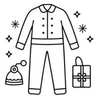 A black and white image of a pajamas and hat vector