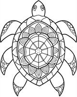 A turtle coloring page with a large pattern vector