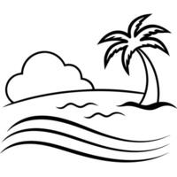 Palm tree and waves on the beach coloring page vector