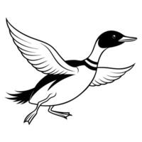 A black and white drawing of a duck flying vector