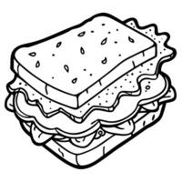 A sandwich with meat and cheese on it coloring page vector