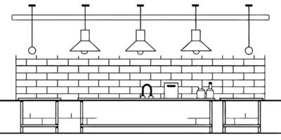 A kitchen with a sink and lights vector