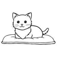 A cat laying on a pillow coloring page vector