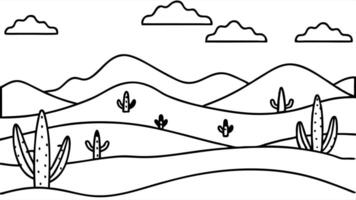 A desert landscape with cactus plants and mountains vector
