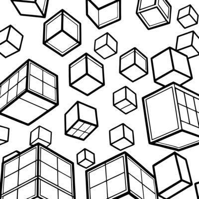 A black and white drawing of cubes