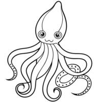 a simple coloring page drawing a sea squid with intricate pattems on its shell such as circles and vector