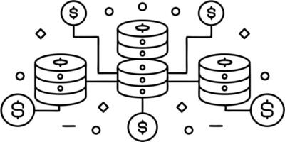 a visual of a large data warehouse or database icon with dollar signs or currency symbols floating vector