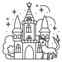 A castle with a cat and a star on it coloring page vector