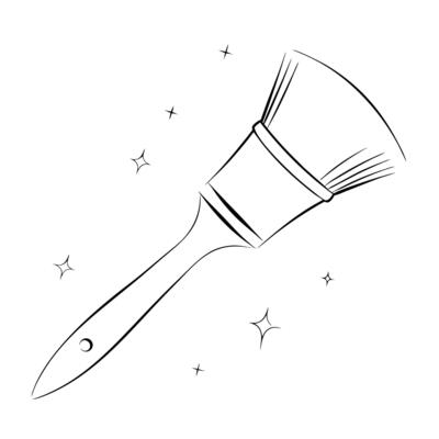 A black and white drawing of a paintbrush