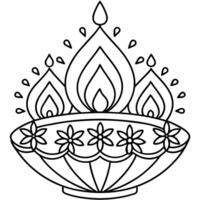 A diwali coloring page with a candle vector