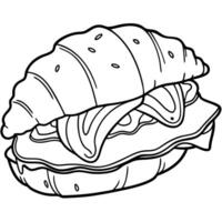 A croissant sandwich with meat and cheese coloring page vector
