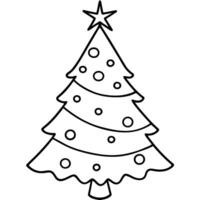 design a decorated christmas tree with ornaments and a star on top, illustration line art vector