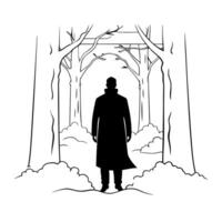 A man in a trench coat is walking through a forest vector