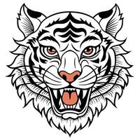 tiger head japanese tattoo style, bold line, detail line, simplify color, sharp line, full body, 3d vector