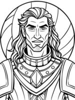 A coloring page of a man in armor vector