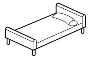 A line drawing of a bed with a pillow vector