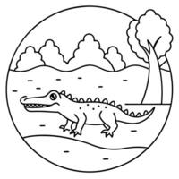 Crocodile in the water coloring page vector