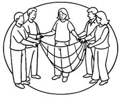 A group of people holding a net in a circle vector