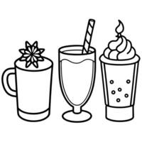 Coloring pages of drinks and desserts vector