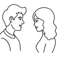 A man and woman are talking to each other coloring page vector