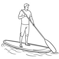 A man is standing on a paddle board with a paddle vector