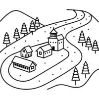 A coloring page with a road and houses vector