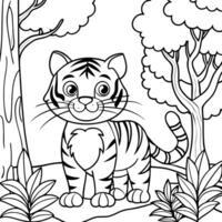 Tiger in the jungle coloring pages vector