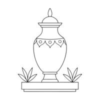 An outline drawing of a urn with leaves on it vector