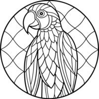 A parrot in a stained glass window coloring page vector