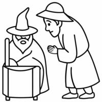 A wizard and a witch coloring page vector
