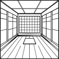 An empty room with a window and a door vector