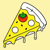 A slice of pizza with tomato and cheese on it vector