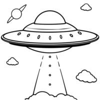 An alien spaceship flying in the sky coloring pages vector