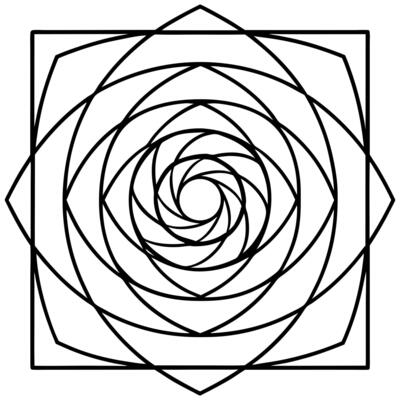 A black and white drawing of a spiral