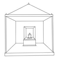 A drawing of a small room with a small statue inside vector
