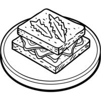 A sandwich with meat and cheese on a plate vector