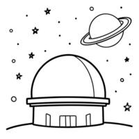 An illustration of a space observatory with saturn and stars vector