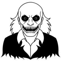 A black and white drawing of a scary man with a big mouth vector